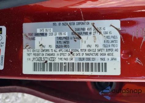2012 Mazda 5 from USA, damaged, VIN JM1CW2BL5C0143321